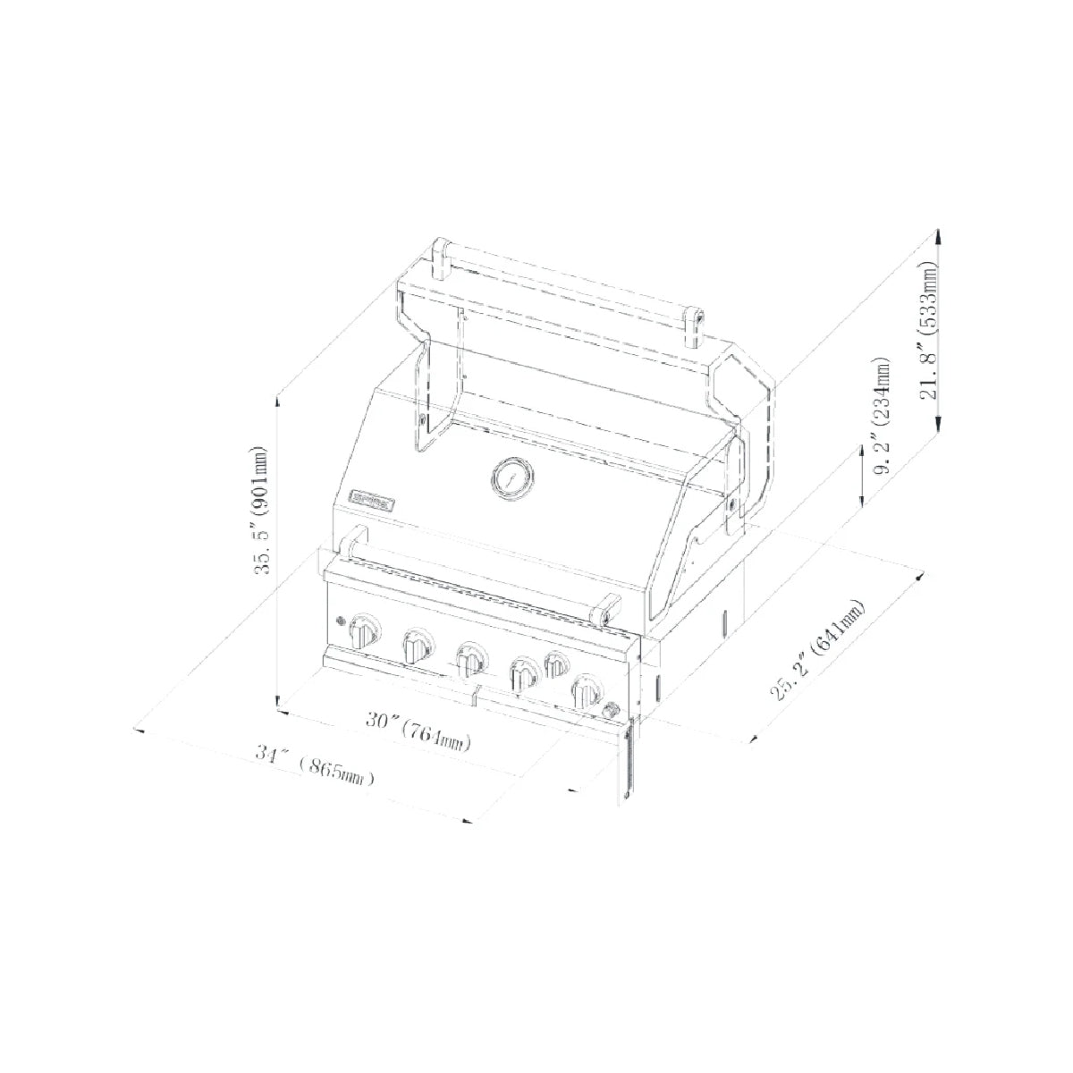 Asador de gas empotrable 5 quemadores SPIRE 3050R 30 pulg.