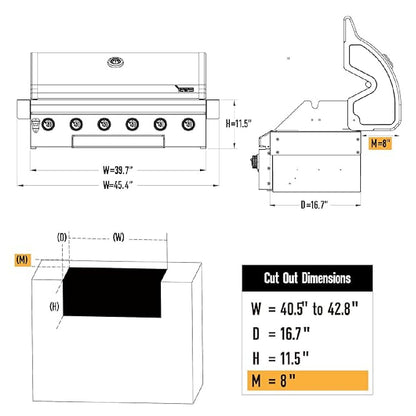 Asador Parrilla de gas 6 quemadores BRAND MAN 40 pulgadas