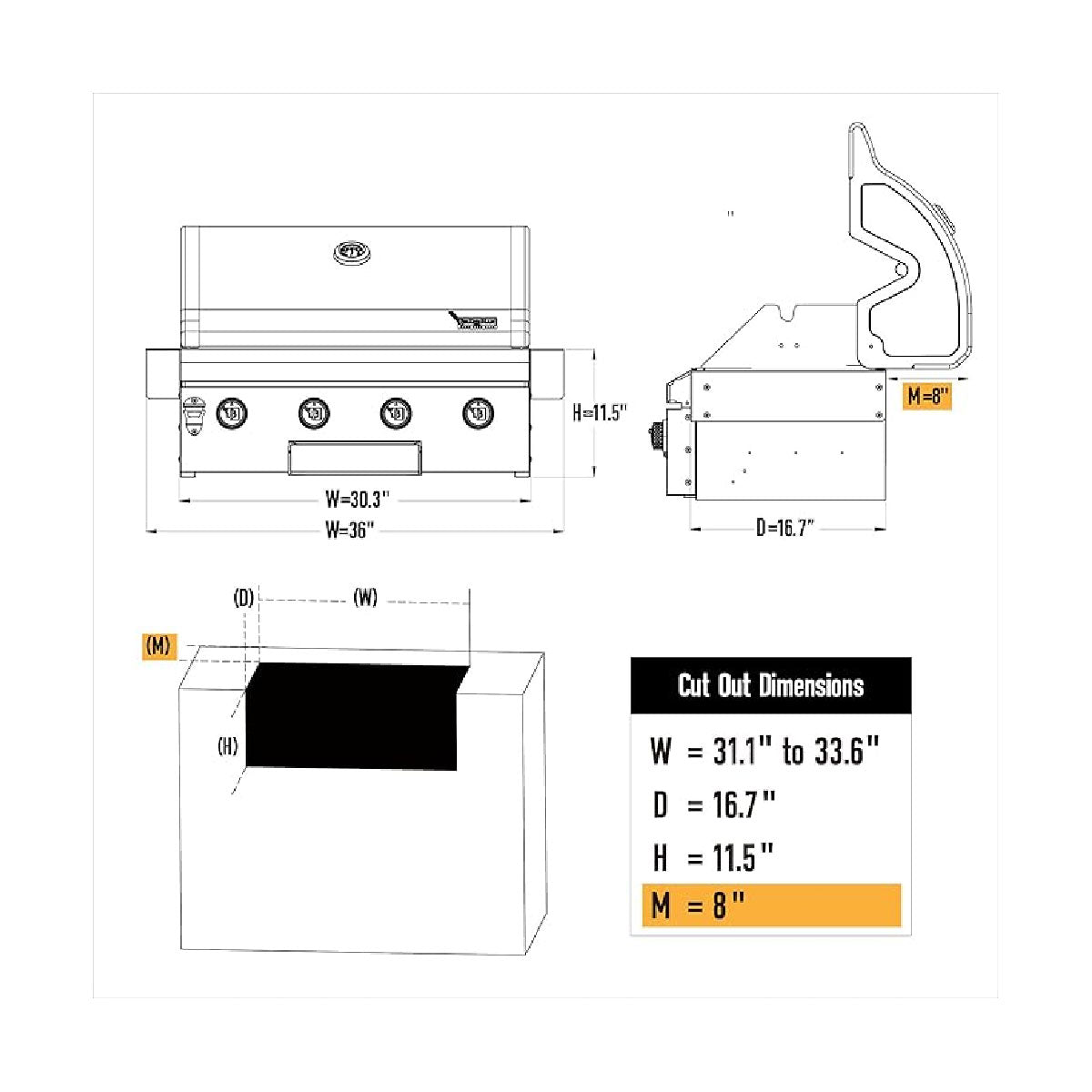 Asador Parrilla de gas 4 quemadores BRAND MAN 30 pulgadas
