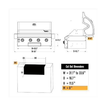 Asador Parrilla de gas 4 quemadores BRAND MAN 30 pulgadas